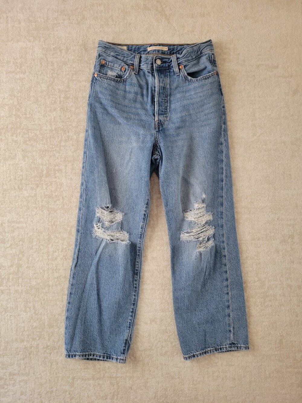 Levis Premium Ribcage Straight Ankle Jeans 28 Womens Blue Distressed Retro Y2K